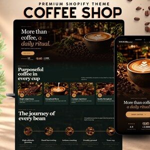 Coffee Shop Shopify Theme, Animated Cafe Website Template, Restaurant & Bakery Store, Shopify 2.0 No Code
