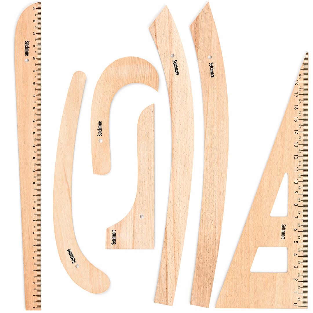 Setchmore Handmade 7 PCS Beechwood Sewing Ruler Set, Vintage Pattern ...