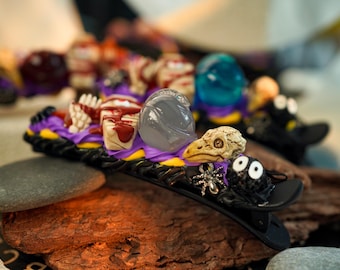 Kawaii Goth Hair Clips for Halloween and Cosplay Costume, Handmade Alternative Y2k Hair Accessories