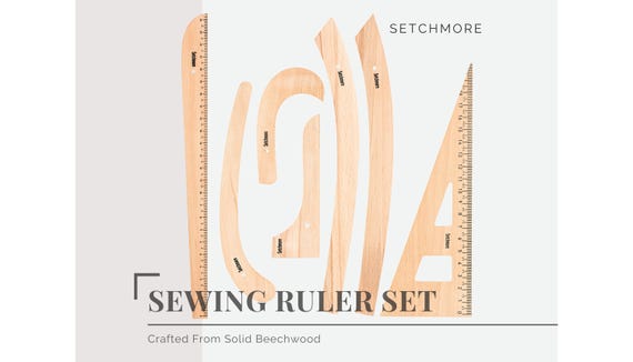 7 Piece Beech Wood Sewing Ruler Set, Wooden Pattern Making Tools for Dressmaking Tailoring Fashion Designer, French Hip & Vary Form Curve