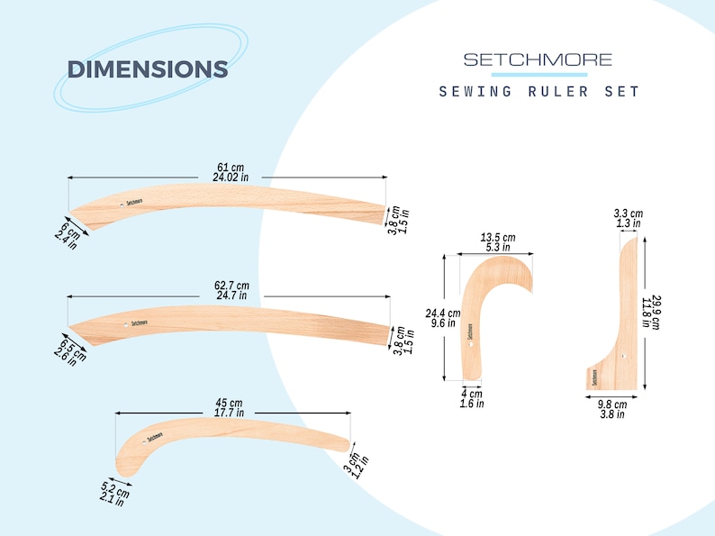 Setchmore Handmade 7 PCS Beechwood Sewing Ruler Set, Vintage Pattern ...