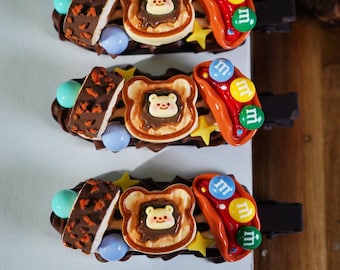 Kawaii Decoden Hair Clip Set of 2, Cutecore & Y2K Hair Accessories, Decora Bear Barrettes