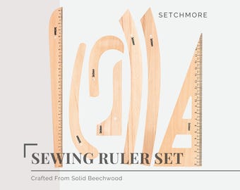 7 Piece Beech Wood Sewing Ruler Set, French Hip Vary Form Curves, Pattern Making Tools for Dressmaking & Tailoring