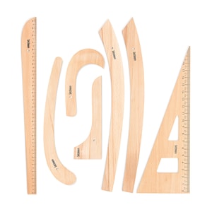 Setchmore Handgefertigtes 7-teiliges Buchenholz-Nählineal-Set, Vintage-Musterherstellungslineal für Modedesign, variieren Form hölzernes französisches Kurvenlineal