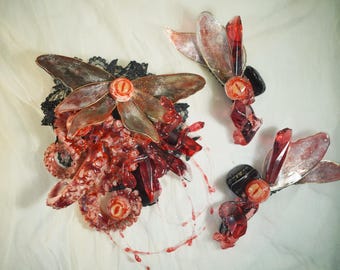 Halloween Costume Accessory Set of 3 , Gothic Cosplay Tentacle Moth Eye Mask & Hair Clips