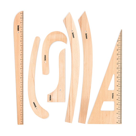 Setchmore Handmade 7 PCS BeechWood Sewing Ruler Set, Vintage Pattern Making Ruler for Fashion Design, Vary Form Wooden French Curve Ruler