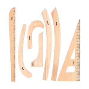 Setchmore Handmade 7 PCS BeechWood Sewing Ruler Set, Vintage Pattern Making Ruler for Fashion Design, Vary Form Wooden French Curve Ruler