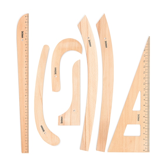 Setchmore Handmade 7 PCS BeechWood Sewing Ruler Set, Vintage Pattern Making Ruler for Fashion Design, Vary Form Wooden French Curve Ruler