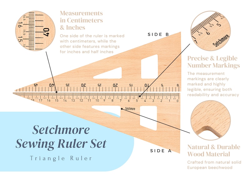 Setchmore Handmade 7 PCS Beechwood Sewing Ruler Set, Vintage Pattern ...