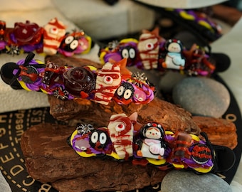 Kawaii Goth Hair Clips for Halloween and Cosplay Costume, Handmade Alternative Y2k Hair Accessories