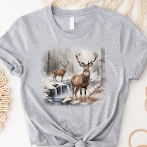 Retro Deer Wilderness Scene T-Shirt - Nineties Vintage Buck And Doe Deer Outfit - Boho Unisex Crewneck Sweatshirt