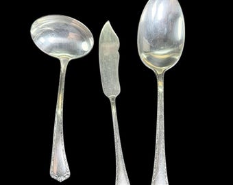 Cuchara para servir, cucharón y cuchillo de mantequilla de plata esterlina Easterling Rosemary