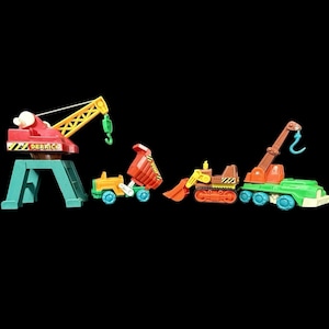 Vintage 1980s Playskool Li'l Playmates Vehicle Lot cranes workers bulldozer