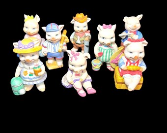 Vintage 90s Pig Figurines Bronson Collectibles BC Ceramic Sri Lanka Lot of 8