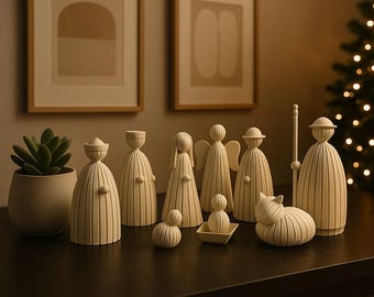 Belén minimalista impreso en 3D - Juego decorativo de 9 piezas (de 10 a 15 cm)