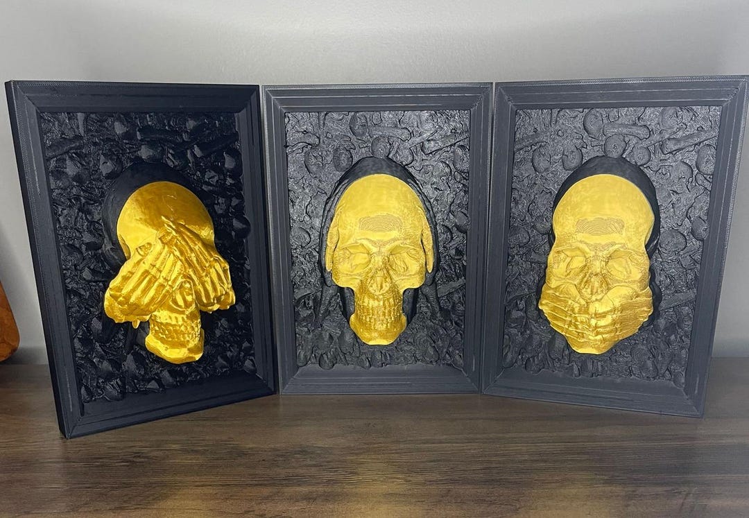 Trio of Decorative Embossed Skulls - Gothic Wall Art - Etsy