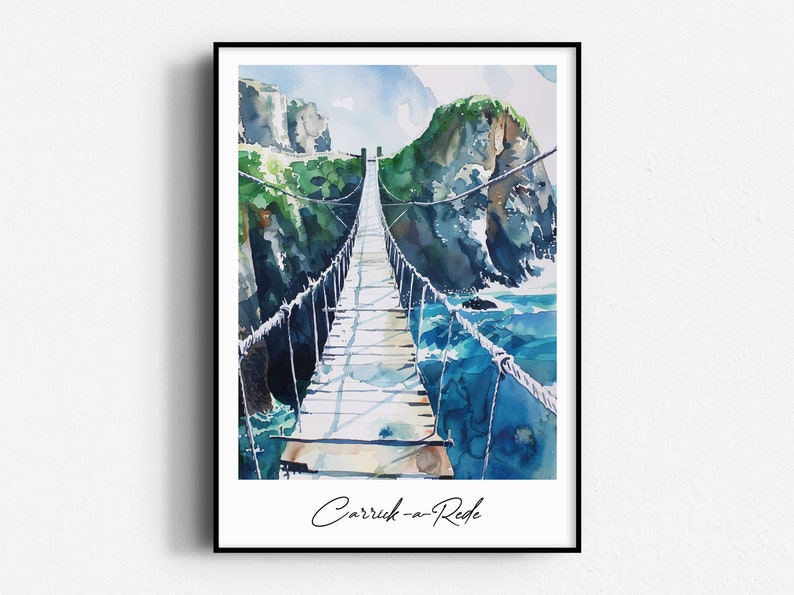 Carrickarede Rope Bridge Travel Print, Frameless, Wall Art, Northern