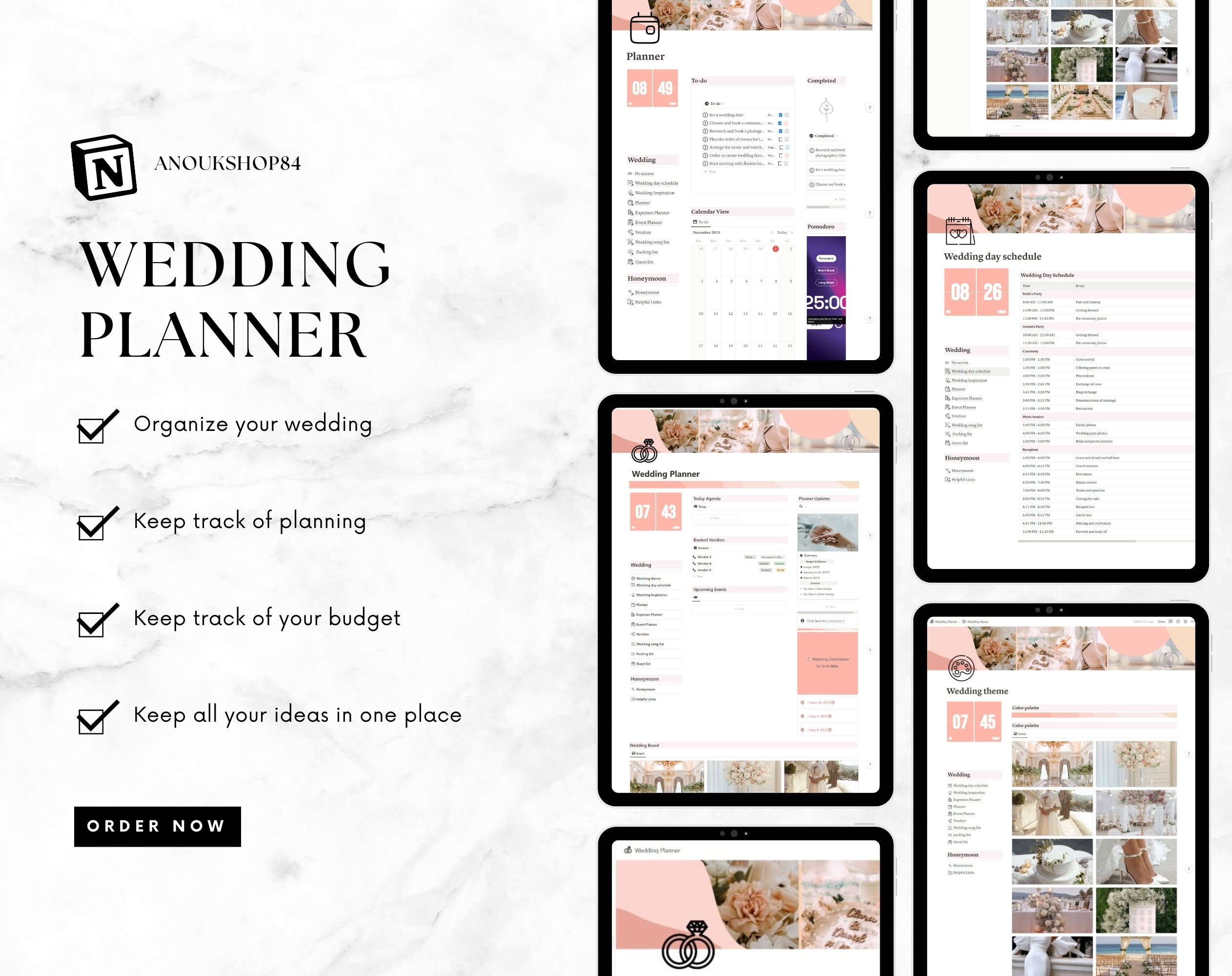 Wedding Planner Notion Template | Aesthetic Notion Wedding Dashboard ...