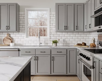 Coventry Grey Kitchen Cabinets Wood Kitchen Cabinets, Kitchen Storage, Modern Farmhouse Decor, Solid Wood Cabinet, Free Quote