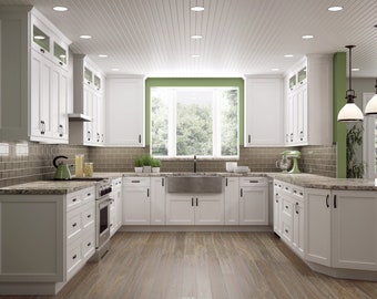 Shaker White  Kitchen Cabinets Wood Kitchen Cabinets, Kitchen Storage, Modern Farmhouse Decor, Solid Wood Cabinet, Free Quote