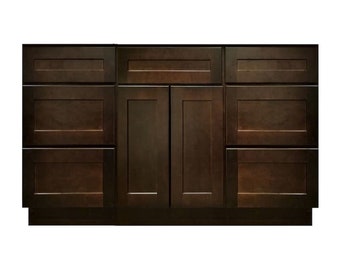 48 Inch Bathroom Vanity, Espresso Shaker Cabinet, Single Bowl Sink Base Vanity, Dark Brown Bathroom Furniture - 48" W x 34.5" H x 21" D