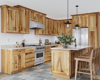 Knotty Hickory Kitchen Cabinets Wood Kitchen Cabinets, Kitchen Storage, Modern Farmhouse Decor, Solid Wood Cabinet, Free Quote