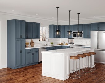 Provincial Blue Kitchen Cabinets Wood Kitchen Cabinets, Kitchen Storage, Modern Farmhouse Decor, Solid Wood Cabinet, Free Quote