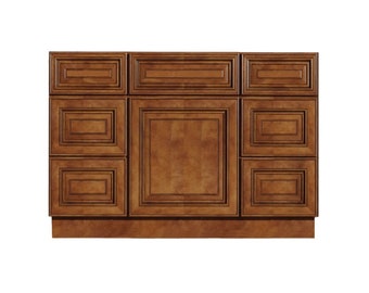 42 Inch Saddle Brown Raised Panel Bathroom Vanity with Single Sink, Bathroom Furniture with Drawers - 42" W x 34.5" H x 21" D