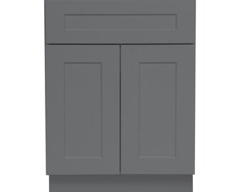 Grey Shaker 24" Bathroom Vanity, Double Door Bath Cabinet, Single Sink Base Vanity - 24 in. Wide x 34.5 in. High x 21 in. Deep