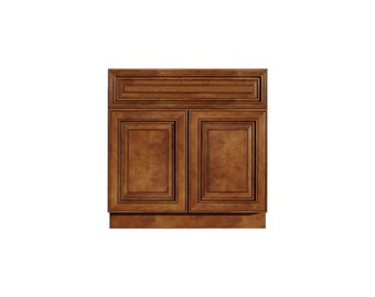 24 Inch Saddle Brown Raised Panel Single Sink Bathroom Vanity with Double Doors, Brown Stained Bathroom Furniture - 24" W x 34.5" H x 21" D