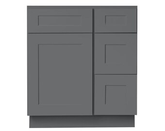 30" Bathroom Vanity With Drawers, Grey Shaker Bathroom Cabinet, Single  36in W x 34.5in H x 21in D Bathroom Cabinets