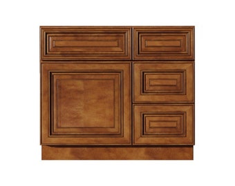 30" Bathroom Vanity With Drawers, Saddle Brown Bathroom Cabinet, Single  36in W x 34.5in H x 21in D Bathroom Cabinets