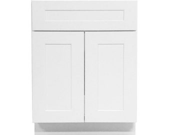 24" Bathroom Vanity, White Shaker Vanity, Double Door Cabinet, Single Sink Base Vanity - 24 in. Wide x 34.5 in. High x 21 in. Deep