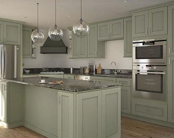 Sage Green Shaker Kitchen Cabinets Wood Kitchen Cabinets, Kitchen Storage, Modern Farmhouse Decor, Solid Wood Cabinet, Free Quote