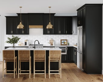 True Black Shaker Kitchen Cabinets Wood Kitchen Cabinets, Kitchen Storage, Modern Farmhouse Decor, Solid Wood Cabinet, Free Quote