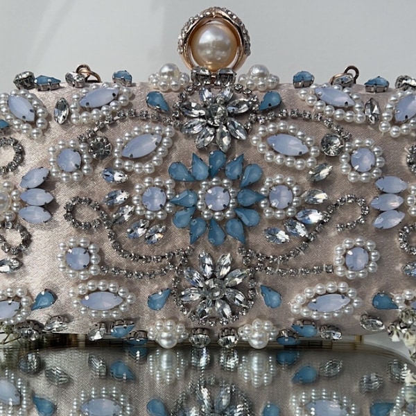 Embellished Silk Bridal Hardcase Clutch Bag with Pearls