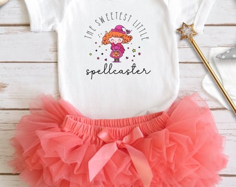 SWEETEST LITTLE SPELLCASTER Onesie, Baby Bodysuit, Halloween Baby Clothes, Baby Shower Gift, Baby Girl, Newborn Baby, Toddler Clothes