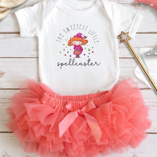 SWEETEST LITTLE SPELLCASTER Onesie, Baby Bodysuit, Halloween Baby Clothes, Baby Shower Gift, Baby Girl, Newborn Baby, Toddler Clothes