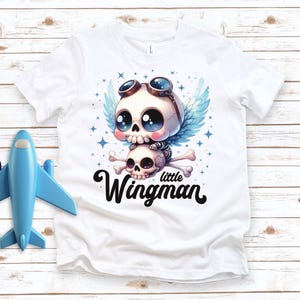 LITTLE WINGMAN Cute Skull T-Shirt Steampunk Kawaii Gothic Cool Kid Tee Skeleton Wings Baby Toddler T-Shirt Aviator Flyboy Pilot T-Shirt
