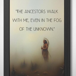 Arte mural nativo inspirador "El Paseo Ancestral", decoración indígena para el hogar, arte nativo vintage, cuadro motivacional enmarcado de nativos americanos.