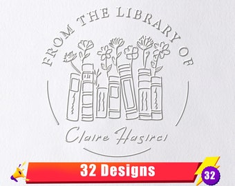 Buchprägung personalisiert | Benutzerdefiniert aus der Bibliothek des Buchstempels | Bibliotheksprägegerät | Exlibris | Geschenk für Buchliebhaber | Abschlussgeschenk