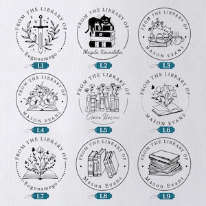 Library Stamp Design Book Embosser Personalized | Custom From the Library of Book Stamp ...