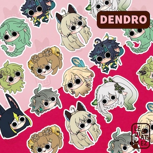 Genshin impact dendro-personages vinylstickers