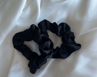 Silk Scrunchie SET 2pc, negro, marrón, blanco scrunchies, corbata para el cabello, accesorios para el cabello, diadema, scrunchy, diadema, cabello vegano, regalo para ella