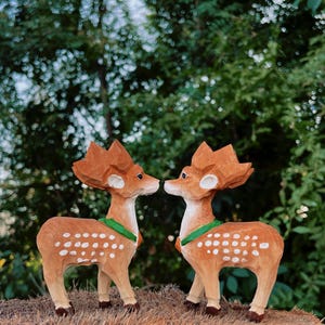 Adorable Handcarved wooden sika deer Unique Rustic Basswood Ornaments Figurine Best Gift for Animal Lovers Kids, Her for Birthdays Christmas