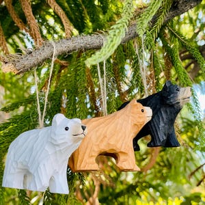 Adorable Handcrafted Carved Wooden Bear Christmas Ornament, Unique Rustic Basswood Bear Figurine, Perfect Gift for Wildlife and Bear Lovers