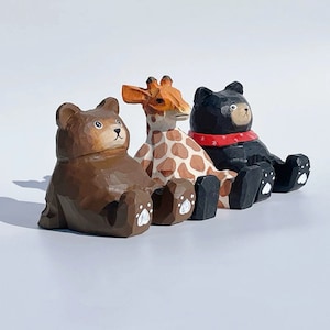 Adorable Handmade carved Wooden Animals Phone/iPad Stand, Cute Wooden Bear Frog Giraffe Android/iPhone Holder, Unique Best Gift for Anyone