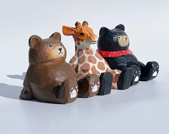 Adorable Handmade carved Wooden Animals Phone Stand, Cute Wooden Bear Frog Giraffe Chicken Zebra Phone Holder, Unique Gift for Anyone