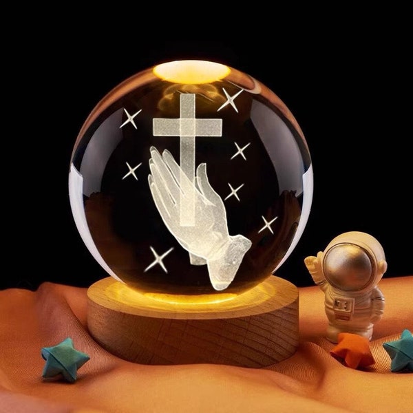 3D Christian-Cross Crystal ball, USB Plug-in light base, Creative Desktop Night Light, best unique gift