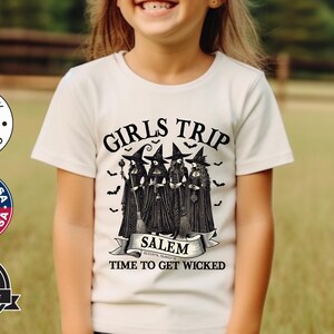Girls Trip Salem Youth Tee, Halloween Shirt for Daughter, Retro Witchy Vibes Tee, Halloween Witch Sweatshirt, Salem Massachusetts